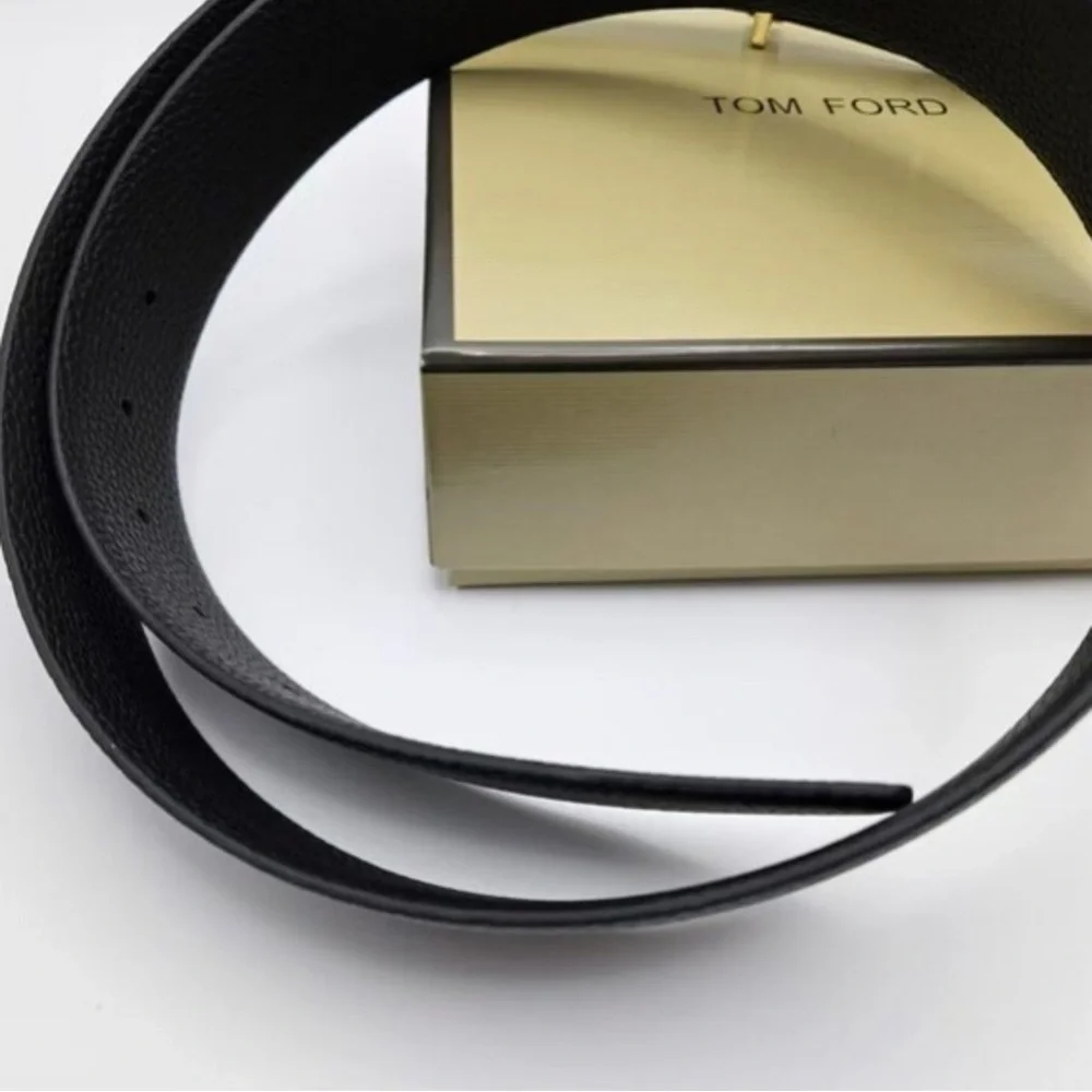 Tom Ford Black Leather Belt with Gold Buckle